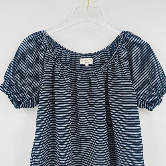 Madewell Texture & Thread Size Small Navy Blue & White Striped Peasant Top - Picture 3 of 10